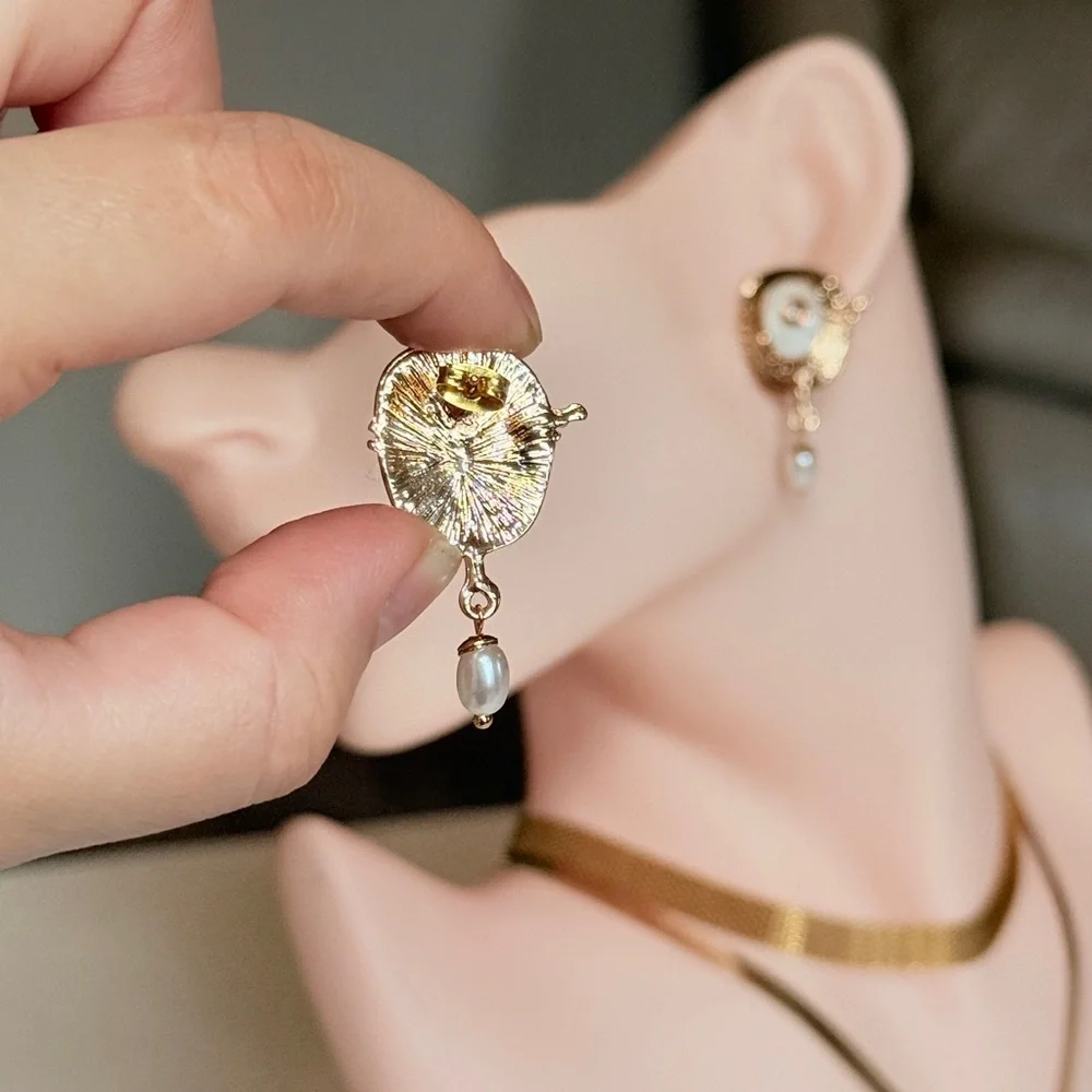 Gold and White Pearl Drop Earrings